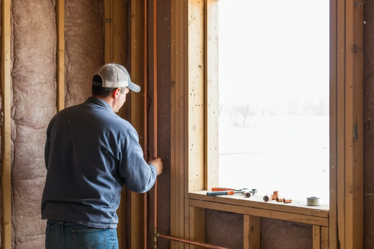 Licensed plumber running new copper supply lines in a Tuttle home